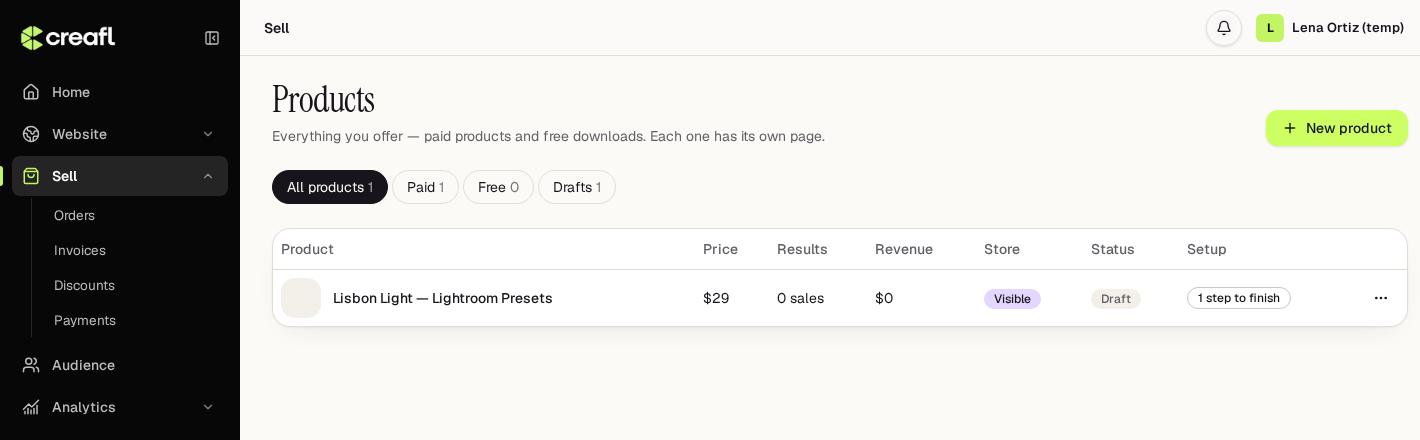 Creafl Sell screen